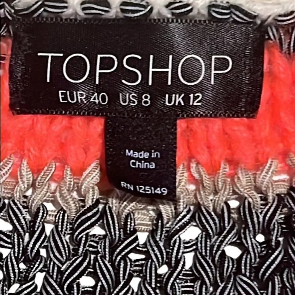 Topshop Tassel Stripe Open Front Chunky Cardigan Sweater Size 8